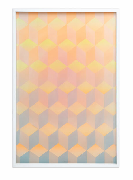 A print depicting the repeated pattern of a cube with a gradual gradation.