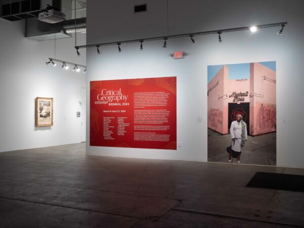 Installation view of the title wall of the fotofest biennial