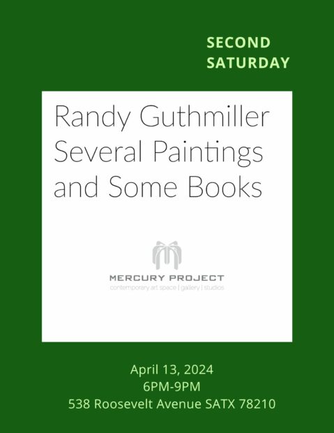 A designed graphic promoting an exhibition featuring works by Randy Guthmiller.