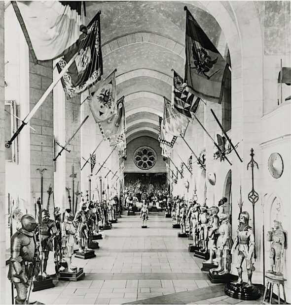 Interior of a home with a collection of armor
