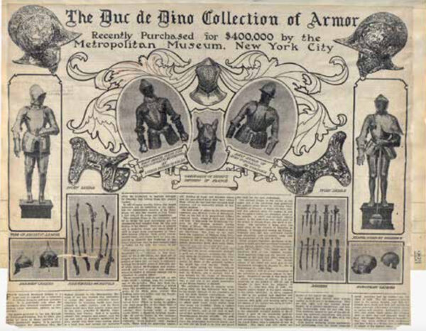 Newspaper clipping of a collection of armor