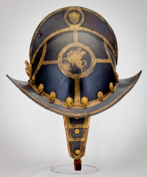 Photo of a helmet from a suit of armor