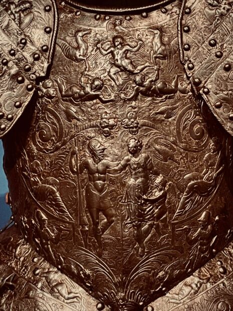 Detail of the images oh the chestplate of a suit of armor