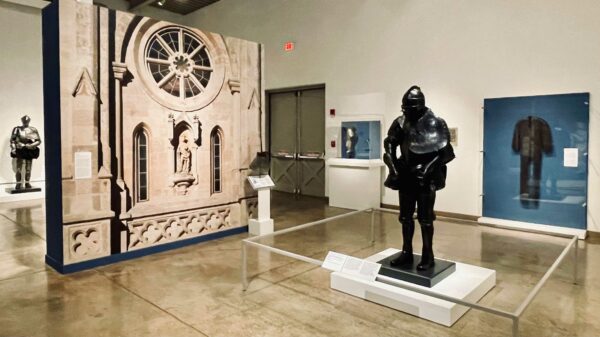 Installation view of an exhibition on historical armor