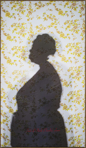 A printed silhouette on fabric by Letitia Huckaby.