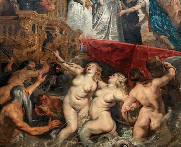 Detail of a painting with nude muses