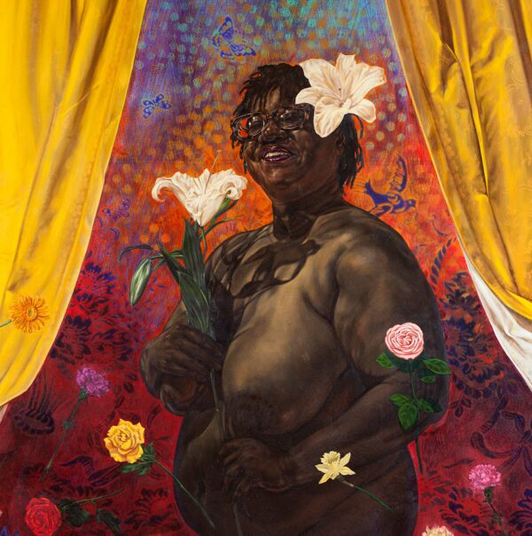Photo of a painting of a nude woman with flowers