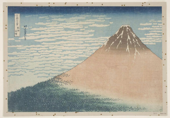 An Edo era woodblock print of Mt Fuji.