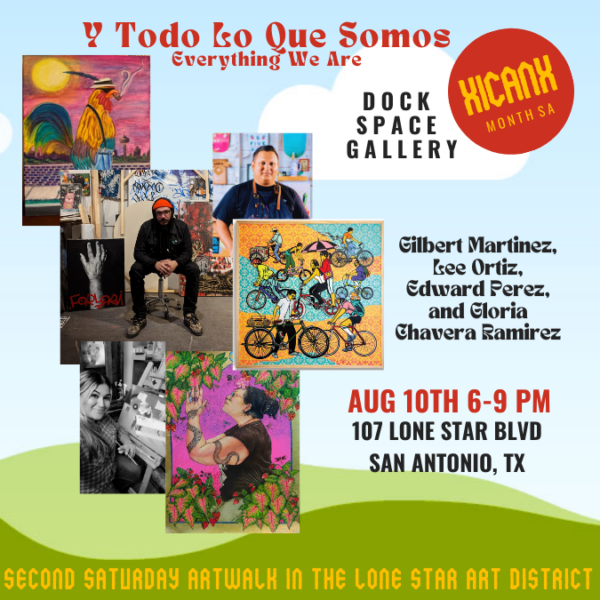 A designed graphic promoting Y Todo Lo Que Somos (Everything We Are) at Dock Space Gallery.