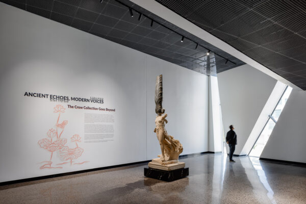 An installation view of an exhibition of Asian art. 