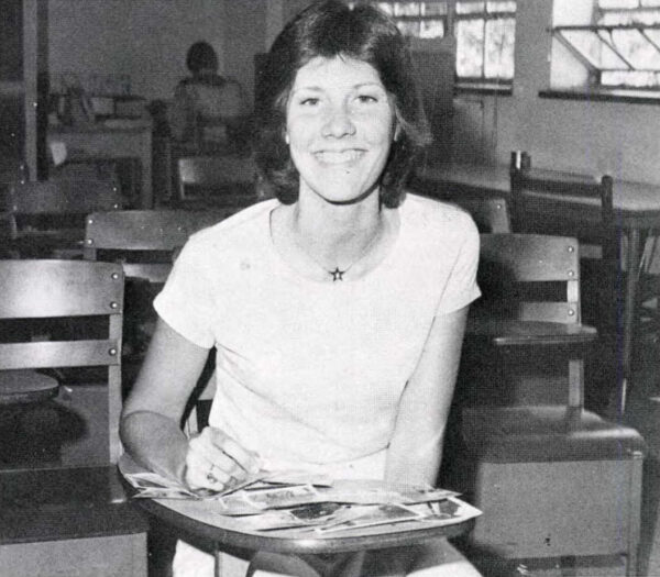 A black and white photograph of artist Terri Thornton as a teenager in 1976.