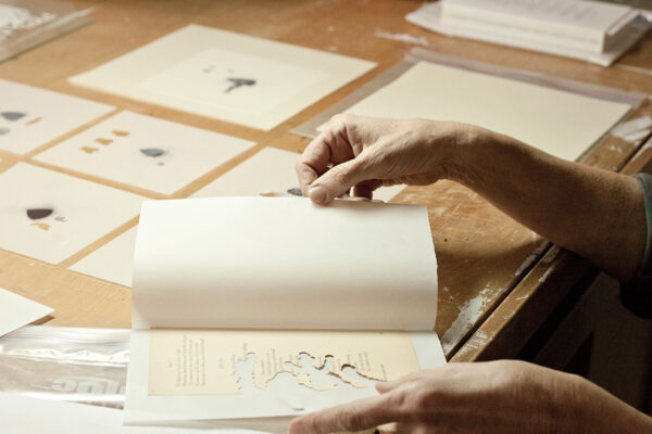 A photograph of artist Terri Thornton in her studio.