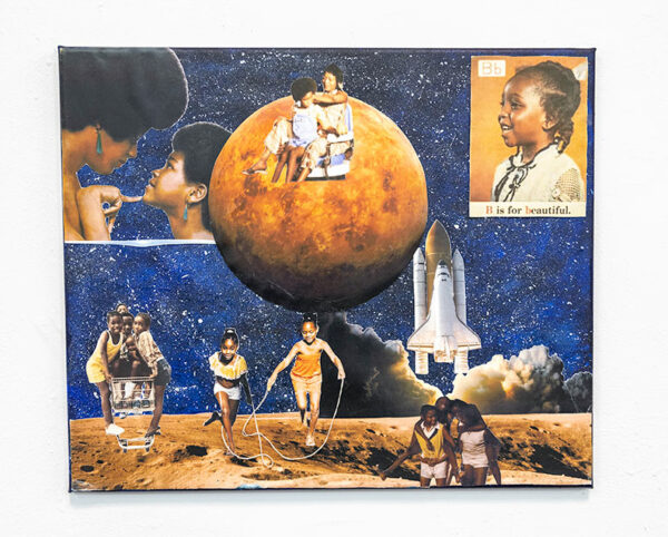 A collage with 70sera images of children and spacecraft.