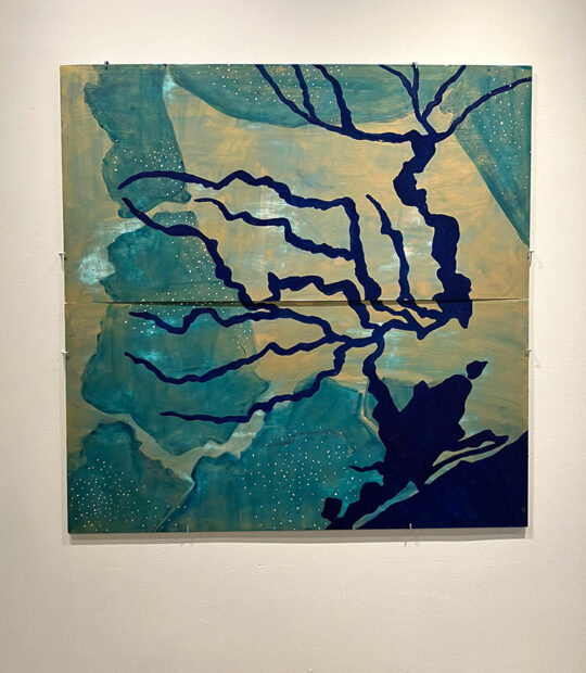 A blue and green painting depicting tributaries.