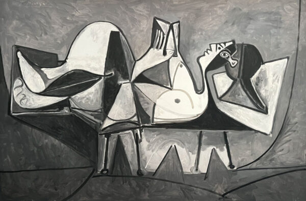 A Cubist, grisaille reclining nude