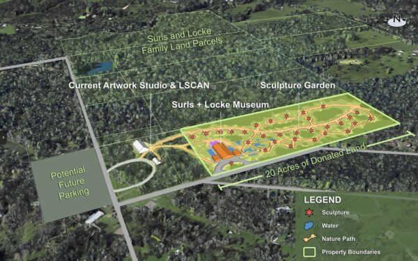 An aerial image of the plan for the Surls + Locke Museum.