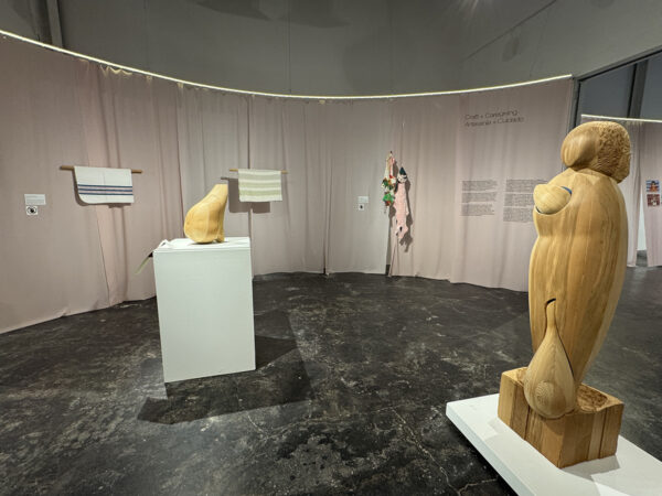 An installation image of the exhibition "Designing Motherhood" at the Houston Center for Contemporary Craft.