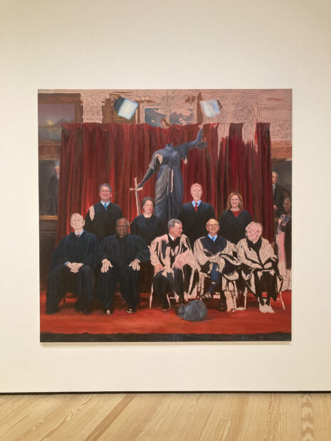 A large square painting that is a portrait of the U.S. Supreme Court