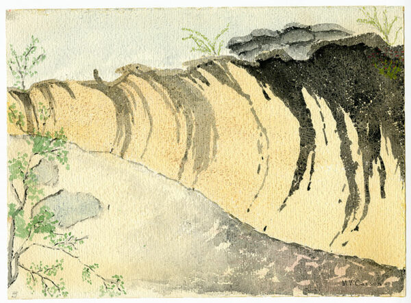 A watercolor of a canyon wall.