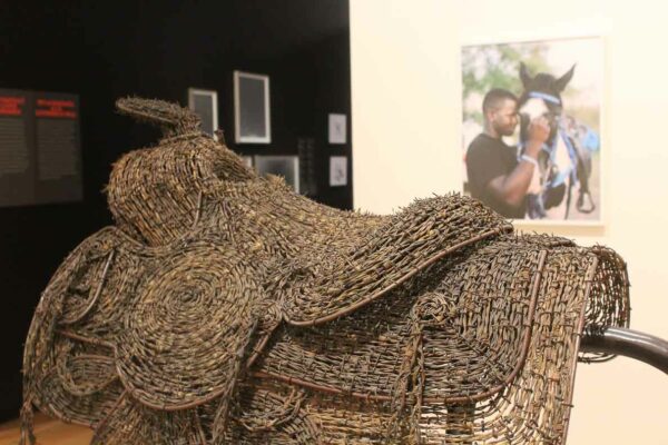 A saddle made from barbed wire.