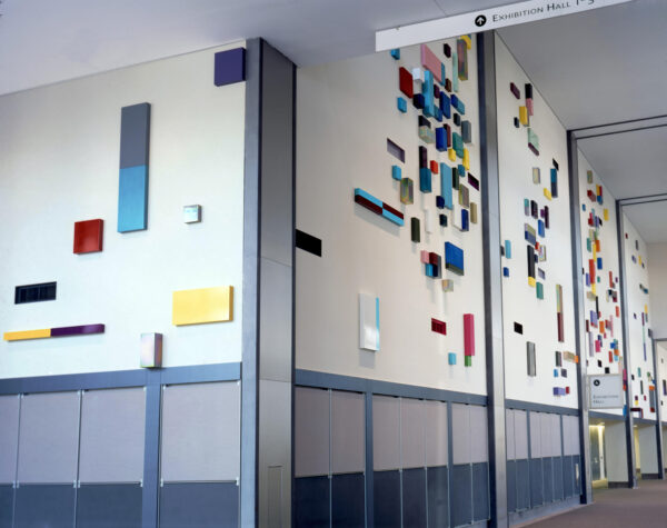 An installation image of sculptural pieces by Margo Sawyer at the Austin Convention Center.