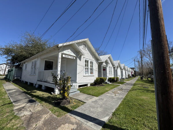 A photograph of one block of houses at Project Row Houses in Houston.