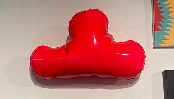 feature_William-Cannings_ A photograph of a metal sculpture made to look like a cloud-shaped balloon.