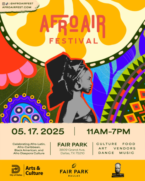 A designed graphic promoting the Afro Air Festival in Dallas.