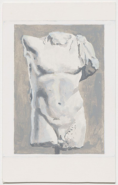 A photograph of a drawing of a sculpture of a male torso, by Francesca Fuchs.