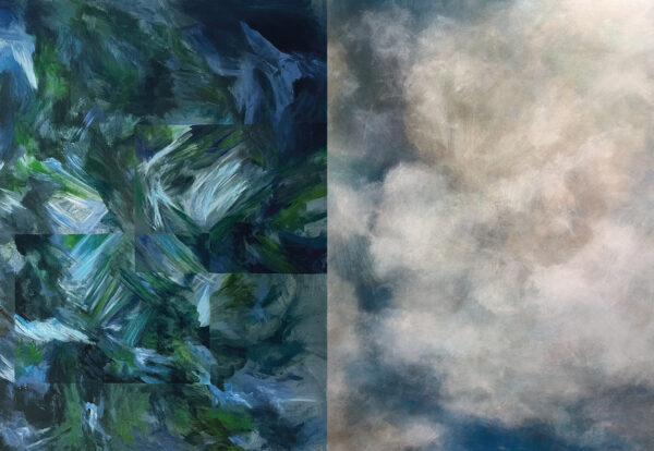 Side-by-side paintings by Vy Ngo and Shawn Camp.