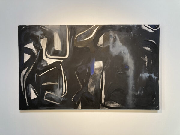 A black rectangular abstract painting