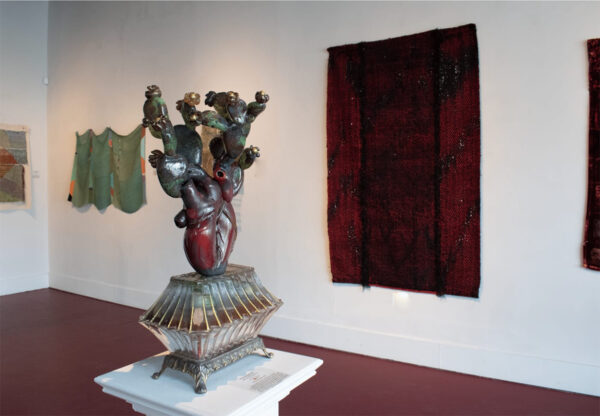 An installation image of a glass art show.